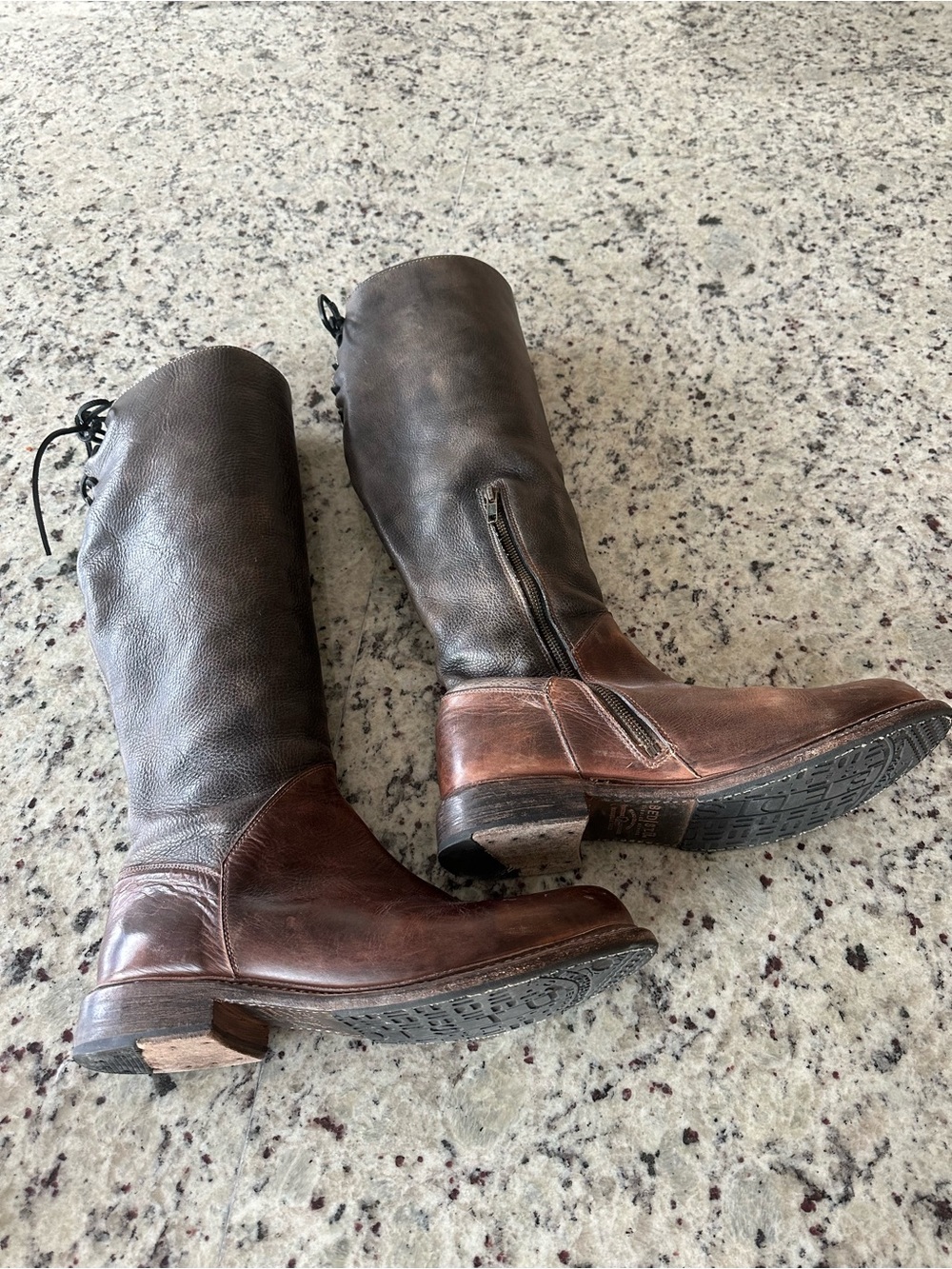 Bed Stu Two-Tone Brown and Black Leather Lace-Up Boots - Picture 3 of 4